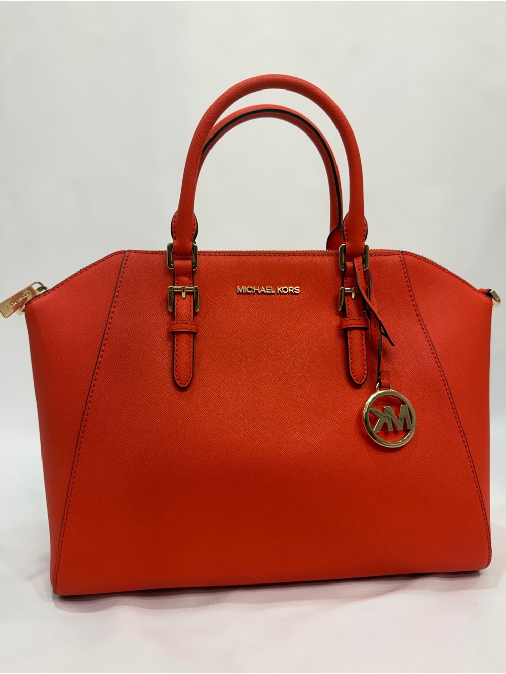 Michael Kors Orange Saffiano Leather Satchel with Gold Hardware